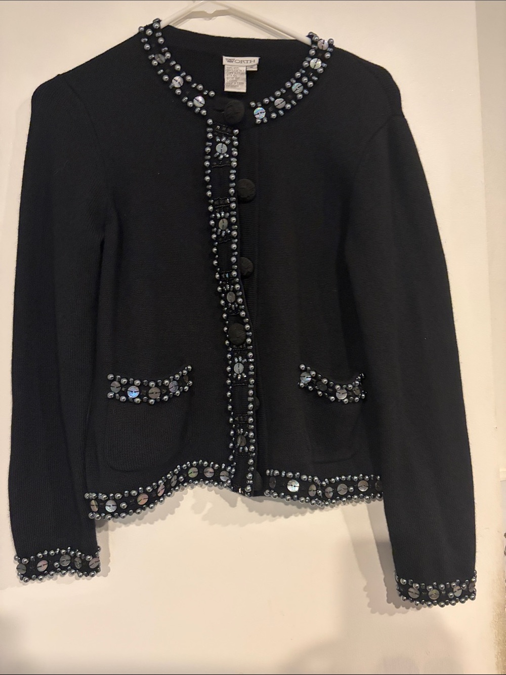 WORTH 100% wool Black Beaded Knit Blazer